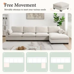 130" L-Shaped Sectional Sofa, 5 Seat Chenille Modular Sofa Couch With Folding Table, Dual USB Charging & Ottoman, Beige/Gray - ModernLuxe -Luxe Furniture Sale GUEST e91f1291 262d 4e66 91cf 5bdeee24b92a