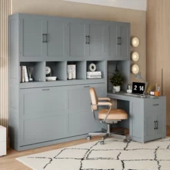 ModernLuxe Twin Murphy Bed with Integrated Desk, Cabinets & Shelving