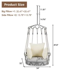 ModernLuxe Hanging Basket Chair: UV-Resistant Porch Swing with 300lb Capacity
