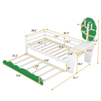 Twin Size Daybed With Desk, Green Tree Shape Shelves-ModernLuxe 4 Twin Size Daybed With Desk, Green Tree Shape Shelves-ModernLuxe - Image 2