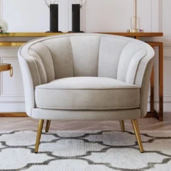 ModernLuxe Upholstered Accent Barrel Chair with Gold Legs