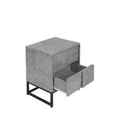 Modern Nightstand With Geometric Elements, Bedside Table With 2 Drawers, Cement Gray-ModernLuxe -Luxe Furniture Sale GUEST ec0e0d9b 3830 4559 b548 ce97db3dc9b1