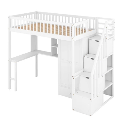 ModernLuxe Twin Size Loft Bed with Built-in Desk, Wardrobe, and Storage Drawers 7 ModernLuxe Twin Size Loft Bed with Built-in Desk, Wardrobe, and Storage Drawers - Image 5