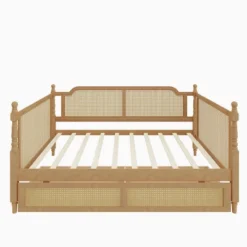 Full/Twin Size Daybed, Rattan Wood Bed Frame With Drawers/ Trundle Bed For Bedroom, Antique Walnut -ModernLuxe 12 Full/Twin Size Daybed, Rattan Wood Bed Frame With Drawers/ Trundle Bed For Bedroom, Antique Walnut -ModernLuxe -Luxe Furniture Sale GUEST ec33d8da 03cd 4ce2 8efb 98c3791089be