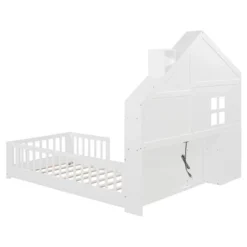 Twin/Full Size House Bed With Window Platform Bed Frame With Bedside Drawers, Shelves, A Set Of Sockets And USB Port, White-ModernLuxe -Luxe Furniture Sale GUEST ec9b1301 c27b 466f 98c7 11a2bcc9cae0