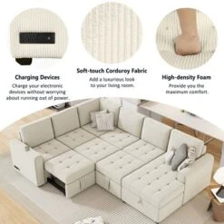 ModernLuxe 107.5" U-Shaped Sectional Sofa Bed with Storage Chaise & Charging Ports -Luxe Furniture Sale GUEST ecc290a3 61c7 43f0 8200 a0da63172692