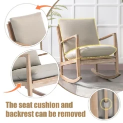 Solid Wood Rocking Chair Upholstered In Linen Fabric, Beige - ModernLuxe 13 Solid Wood Rocking Chair Upholstered In Linen Fabric, Beige - ModernLuxe -Luxe Furniture Sale GUEST eccef4e6 7900 46b2 b98e 97ef7ca6f45b