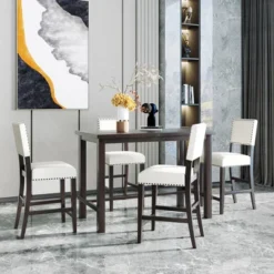 ModernLuxe 5-Piece Espresso Counter Height Dining Set with 4 Cushioned Chairs