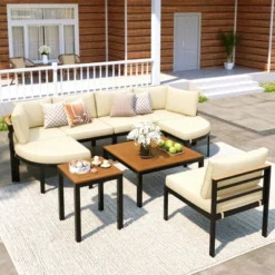 ModernLuxe 9-Piece Modular Outdoor Sectional Sofa Set with Coffee & Side Tables
