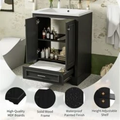 24" Bathroom Vanity With Ceramic Sink, Modern Freestanding Storage Cabinet With Silver Handles & Soft Closing Doors - ModernLuxe -Luxe Furniture Sale GUEST ede29240 8701 4acf 87f4 63d33a72fdec