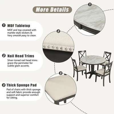 ModernLuxe 5-Piece Round Dining Set with Faux Marble Table and 4 Upholstered Chairs 11 ModernLuxe 5-Piece Round Dining Set with Faux Marble Table and 4 Upholstered Chairs - Image 9