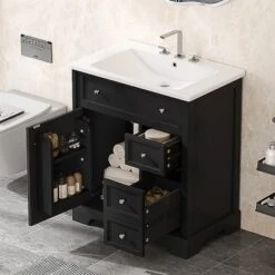 ModernLuxe 30-Inch Bathroom Vanity with Integrated Ceramic Sink Top and 2 Drawers