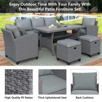 ModernLuxe 6-Piece Outdoor Rattan Wicker Patio Conversation & Dining Set 6 ModernLuxe 6-Piece Outdoor Rattan Wicker Patio Conversation & Dining Set - Image 4