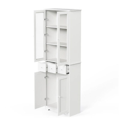 ModernLuxe 3-Tier Modern Bookshelf with LED Lights and Glass Doors - White 10 ModernLuxe 3-Tier Modern Bookshelf with LED Lights and Glass Doors - White - Image 8