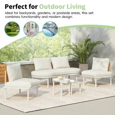 ModernLuxe 6/8-Piece Modular Half Moon Outdoor Sectional Set with Nesting Coffee Tables 3 ModernLuxe 6/8-Piece Modular Half Moon Outdoor Sectional Set with Nesting Coffee Tables
