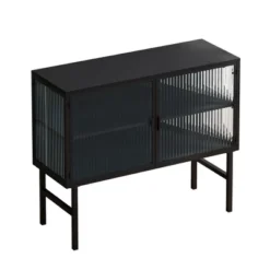 43.31" Contemporary Glass Door Cabinet With Two Levels Of Storage, Black - ModernLuxe -Luxe Furniture Sale GUEST f1934fb9 bc2a 45d1 ac81 6a07c8300e6b