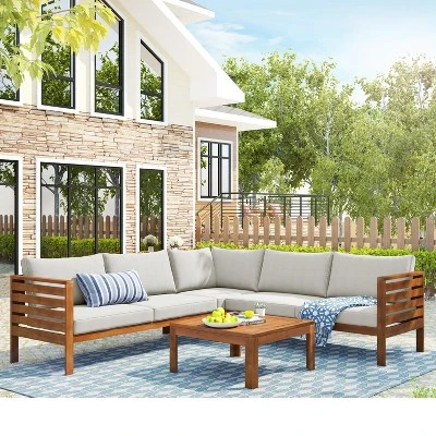ModernLuxe Japanese-Style Acacia Wood Outdoor Sofa Set with Coffee Table 14 ModernLuxe Japanese-Style Acacia Wood Outdoor Sofa Set with Coffee Table - Image 12
