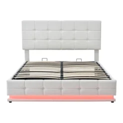 Queen Size PU Tufted Upholstered Platform Bed With Hydraulic Storage System, LED Lights And USB Charger-ModernLuxe 17 Queen Size PU Tufted Upholstered Platform Bed With Hydraulic Storage System, LED Lights And USB Charger-ModernLuxe -Luxe Furniture Sale GUEST f2c71bbc 2c69 4071 a9dc aab59d91b869