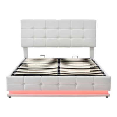 Queen Size PU Tufted Upholstered Platform Bed With Hydraulic Storage System, LED Lights And USB Charger-ModernLuxe 7 Queen Size PU Tufted Upholstered Platform Bed With Hydraulic Storage System, LED Lights And USB Charger-ModernLuxe - Image 5