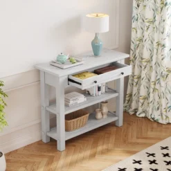 ModernLuxe 36-Inch Retro Entryway Table with Drawer and 2-Tier Storage Shelves 24 ModernLuxe 36-Inch Retro Entryway Table with Drawer and 2-Tier Storage Shelves -Luxe Furniture Sale GUEST f2f4d495 92a6 468c 951a fe3099ee183b