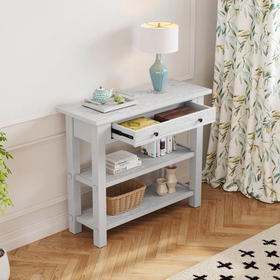 ModernLuxe 36-Inch Retro Entryway Table with Drawer and 2-Tier Storage Shelves 10 ModernLuxe 36-Inch Retro Entryway Table with Drawer and 2-Tier Storage Shelves - Image 8