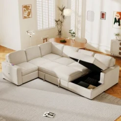 U-Shaped Modular Sofa With Storage Lounge Chair, 6-Seater Oversized Sofa With USB Interface - ModernLuxe