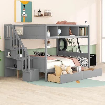 ModernLuxe Twin Over Full Bunk Bed with Storage Stairs & 2 Drawers 4 ModernLuxe Twin Over Full Bunk Bed with Storage Stairs & 2 Drawers - Image 2