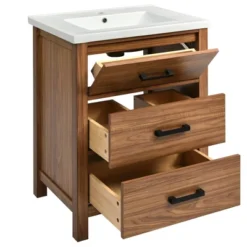 ModernLuxe 24" Bathroom Vanity with Ceramic Basin Sink and 3 Drawers, Natural -Luxe Furniture Sale GUEST f338a7f0 bb69 46b7 b08b e10b4760b7ce