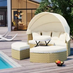 ModernLuxe Round Outdoor Rattan Sectional Daybed with Retractable Canopy -Luxe Furniture Sale GUEST f34acfbc e08f 4f62 8771 6078ab78bd61