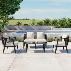 ModernLuxe 4-Piece Outdoor Patio Conversation Set with Rope Woven Chairs