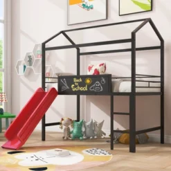 ModernLuxe Twin Size Metal House Loft Bed with Slide and Writable Board -Luxe Furniture Sale GUEST f3bdae1c 224e 4029 8cea 58f1e40d663e