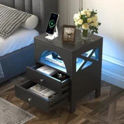 Nightstand With USB Charging Ports And LED Lights, End Table With 2 Drawers And Shelf-ModernLuxe -Luxe Furniture Sale GUEST f44939ff 4161 4645 9904 ce7f0ee58e39