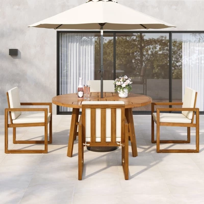 ModernLuxe 5-Piece Acacia Wood Outdoor Dining Set with 4 Armchairs & Round Table 17 ModernLuxe 5-Piece Acacia Wood Outdoor Dining Set with 4 Armchairs & Round Table - Image 16