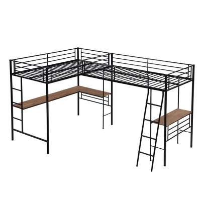 ModernLuxe Twin Size Metal Loft Bed with Dual Built-in Desks - Black 6 ModernLuxe Twin Size Metal Loft Bed with Dual Built-in Desks - Black - Image 4