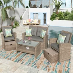ModernLuxe 4-Piece Outdoor Patio Furniture Set - PE Rattan Wicker Conversation Set
