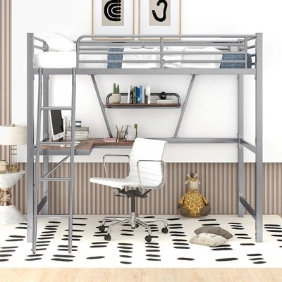 ModernLuxe Twin Size Metal Loft Bed with Built-in Desk and Shelves 3 ModernLuxe Twin Size Metal Loft Bed with Built-in Desk and Shelves