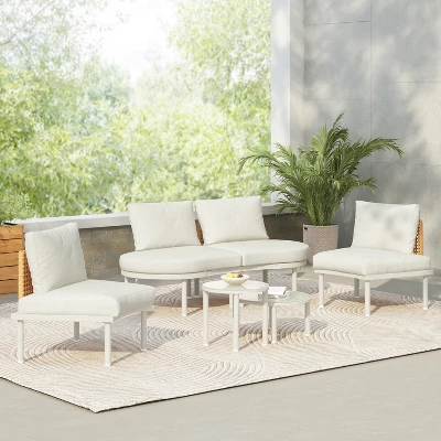ModernLuxe 6/8-Piece Modular Half Moon Outdoor Sectional Set with Nesting Coffee Tables 18 ModernLuxe 6/8-Piece Modular Half Moon Outdoor Sectional Set with Nesting Coffee Tables - Image 16