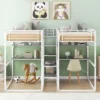 ModernLuxe Double Twin Over Twin Metal Bunk Bed with Desks and Storage Staircase