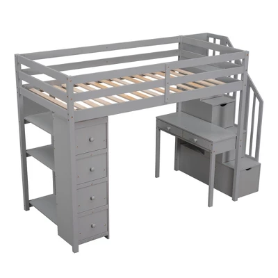 ModernLuxe Twin Size Wooden Loft Bed with Storage Drawers, Desk, and Shelves 5 ModernLuxe Twin Size Wooden Loft Bed with Storage Drawers, Desk, and Shelves - Image 3