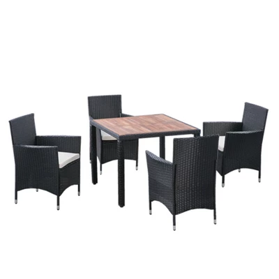 ModernLuxe 5-Piece Outdoor Patio Wicker Dining Set with Acacia Wood Table 6 ModernLuxe 5-Piece Outdoor Patio Wicker Dining Set with Acacia Wood Table - Image 4