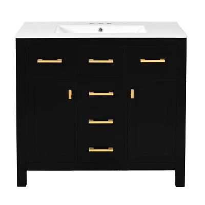 36" Modern Bathroom Vanity With Ceramic Sink, Freestanding Storage Cabinet With 4 Drawers & 2 Soft-Close Doors, Solid Wood Frame - ModernLuxe 8 36" Modern Bathroom Vanity With Ceramic Sink, Freestanding Storage Cabinet With 4 Drawers & 2 Soft-Close Doors, Solid Wood Frame - ModernLuxe - Image 6