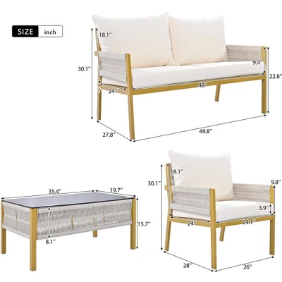 ModernLuxe 4-Piece Rope Patio Conversation Set with Tempered Glass Table 4 ModernLuxe 4-Piece Rope Patio Conversation Set with Tempered Glass Table - Image 2