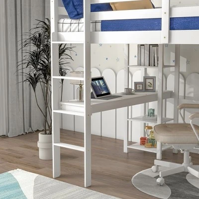 ModernLuxe Wooden Loft Bed with Built-in Desk and Storage Shelves 8 ModernLuxe Wooden Loft Bed with Built-in Desk and Storage Shelves - Image 6