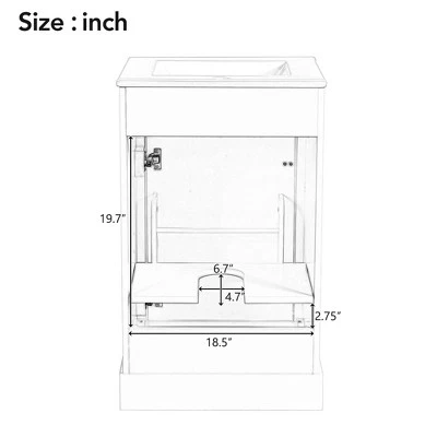 20" Bathroom Vanity With Ceramic Sink, Bathroom Cabinet With Door-Mounted Storage Rack, Adjustable Shelf And Soft Closing Door, White/Black-ModernLuxe 10 20" Bathroom Vanity With Ceramic Sink, Bathroom Cabinet With Door-Mounted Storage Rack, Adjustable Shelf And Soft Closing Door, White/Black-ModernLuxe - Image 8