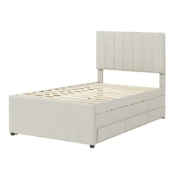 Twin/Full Size Platform Bed, Wooden Upholstered Bed Frame With Twin Trundle Bed And 3 Drawers - ModernLuxe 17 Twin/Full Size Platform Bed, Wooden Upholstered Bed Frame With Twin Trundle Bed And 3 Drawers - ModernLuxe -Luxe Furniture Sale GUEST f87a7450 f11f 4c96 b6f5 74b8482e2017