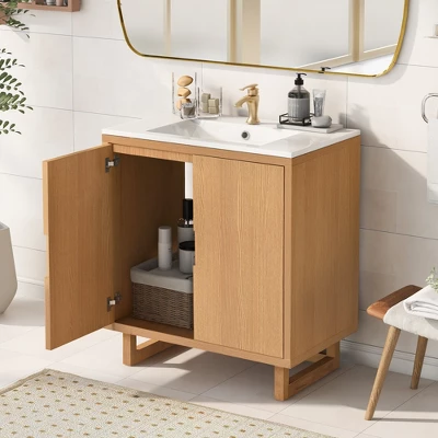 30" Bathroom Vanity Set With Sink, Combo Bathroom Storage Cabinet, Natural-ModernLuxe 4 30" Bathroom Vanity Set With Sink, Combo Bathroom Storage Cabinet, Natural-ModernLuxe - Image 2