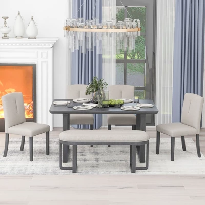 6 PCS Wood Dining Table Set With Retro-Style Table And Upholstered Chairs-ModernLuxe 4 6 PCS Wood Dining Table Set With Retro-Style Table And Upholstered Chairs-ModernLuxe - Image 2