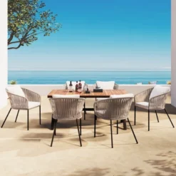ModernLuxe 7-Piece All-Weather Outdoor Dining Set with Acacia Wood Table and 6 Chairs