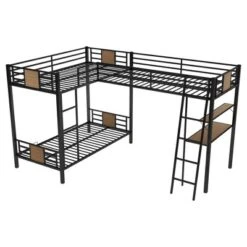 ModernLuxe L-Shaped Twin Over Twin Bunk Bed with Loft Bed and Desk - Brown -Luxe Furniture Sale GUEST fc068b8a dc42 4861 8915 517467c4758b