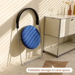 Folding Dining Chair Upholstered Dinner Chair Armchair With Padded Seat&Chrome Frame, Blue/Red - Modernluxe -Luxe Furniture Sale GUEST fc4d1a21 fb65 4a27 b80a 04f7a883c545